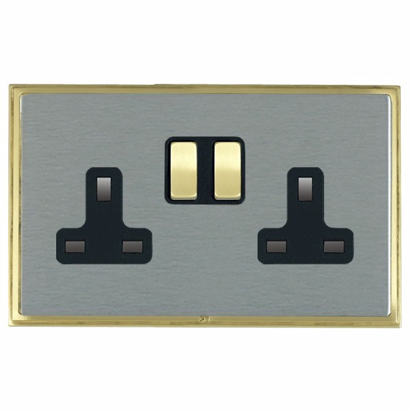 Linea-Scala CFX Satin Brass Frame/Satin Steel Front 2 gang 13A Double Pole Switched Socket Satin Brass/Black