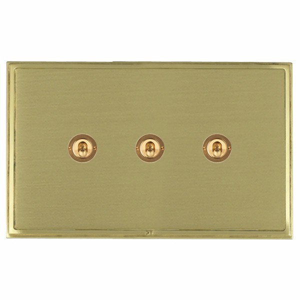 Linea-Scala CFX Satin Brass Frame/Satin Brass Front 3 gang 20AX 2 Way Toggle Satin Brass