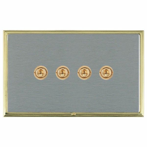 Linea-Scala CFX Polished Brass Frame/Satin Steel Front 4 gang 20AX 2 Way Toggle Polished Brass