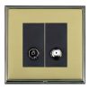 Linea-Scala CFX Black Nickel Frame/Polished Brass Front 2 gang Non-Isolated TV+Satellite 2in/2out Black