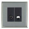 Linea-Scala CFX Satin Nickel Frame/Satin Steel Front 2 gang Non-Isolated TV+Satellite 2in/2out Black