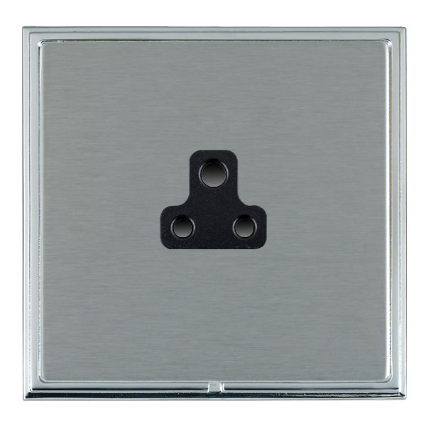 Linea-Scala CFX Bright Chrome Frame/Satin Steel Front 1 gang 2A Unswitched Socket Black