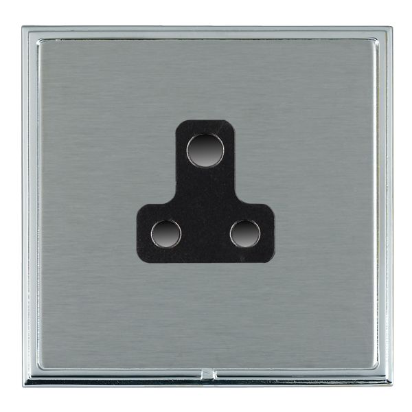 Linea-Scala CFX Bright Chrome Frame/Satin Steel Front 1 gang 5A Unswitched Socket Black
