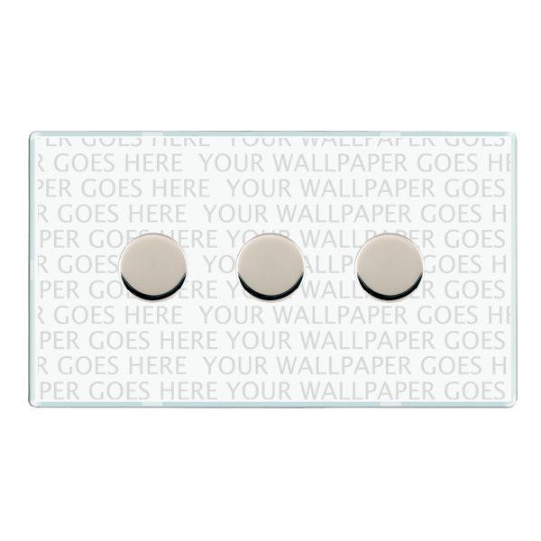 Perception CFX Clear 3 gang 250W LED 2 Way Push On/Off Rotary Dimmer Bright Chrome Minimum Load = 5W(LED) Maximum Load = 250W(LED) Trailing Edge / 150W(LED) Leading Edge per gang
