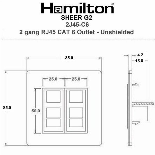 Sheer G2 Anthra Gray 2 gang RJ45 CAT 6 Outlet – Unshielded Quartz Grey