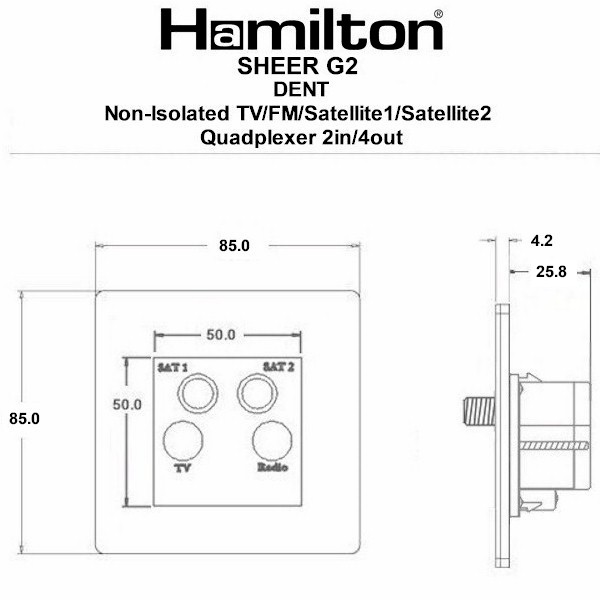 Sheer G2 Anthra Gray Non-Isolated TV+FM+SAT1+SAT2 Quadplexer 2in/4out (DAB Compatible) Quartz Grey