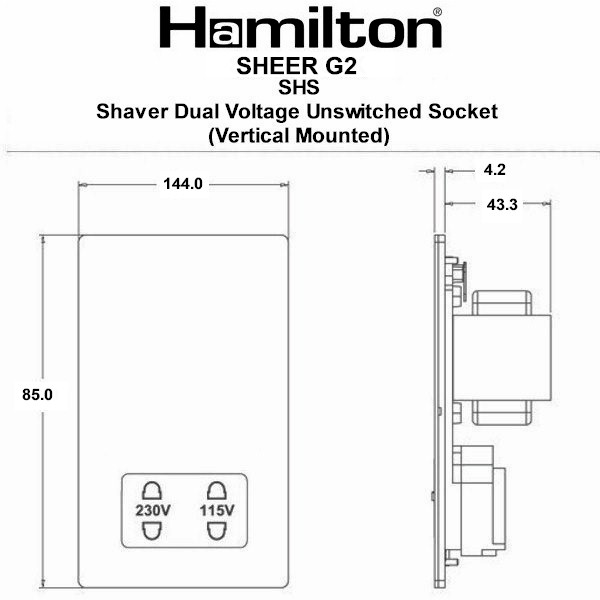 Sheer G2 Anthra Gray Shaver Dual Voltage Unswitched Socket (Vertically Mounted) Quartz Grey