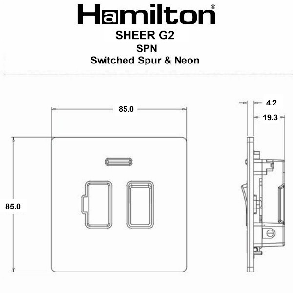 Sheer G2 Anthra Gray 1 gang 13A Double Pole Fused Spur and Neon Anthra Gray/Quartz Grey