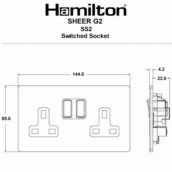 Sheer G2 Anthra Gray 2 gang 13A Double Pole Switched Socket Anthra Gray/Quartz Grey