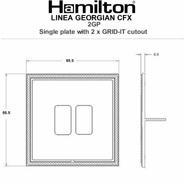 Linea-Georgian CFX Grid-IT Connaught Bronze Frame/Connaught Bronze Front 2 Gang Grid Fix Aperture Plate with Grid