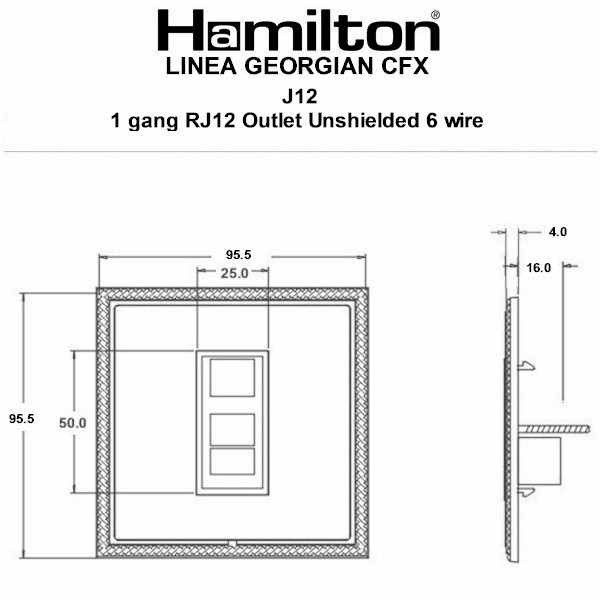 Linea-Georgian CFX Richmond Bronze Frame/Richmond Bronze Front 1 gang RJ12 Outlet – Unshielded Black