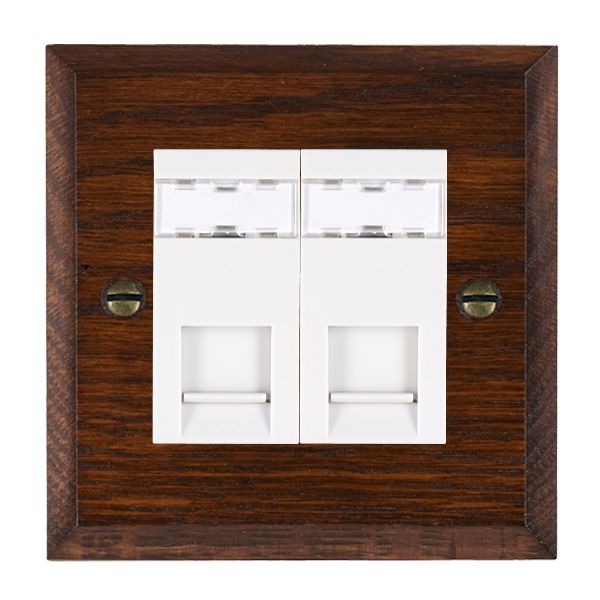 Woods Chamfered Antique Mahogany 2 gang RJ45 CAT 5E Outlet – Unshielded White