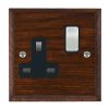 Woods Chamfered Antique Mahogany 1 gang 13A Double Pole Switched Socket Satin Chrome/Black