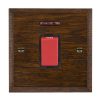 Woods Chamfered Dark Oak 1 gang 45A Double Pole Rocker and Neon Red/Black