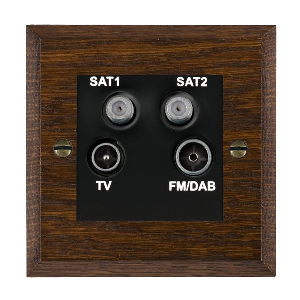 Woods Chamfered Dark Oak Non-Isolated TV+FM+SAT1+SAT2 Quadplexer 2in/4out (DAB Compatible) Black