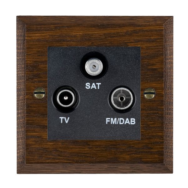 Woods Chamfered Dark Oak Non-Isolated TV+FM+SAT Triplexer 1in/3out (DAB Compatible) Black
