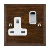 Woods Chamfered Dark Oak 1 gang 13A Double Pole Switched Socket Bright Chrome/White