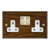 Woods Chamfered Dark Oak 2 gang 13A Double Pole Switched Socket Polished Brass/White