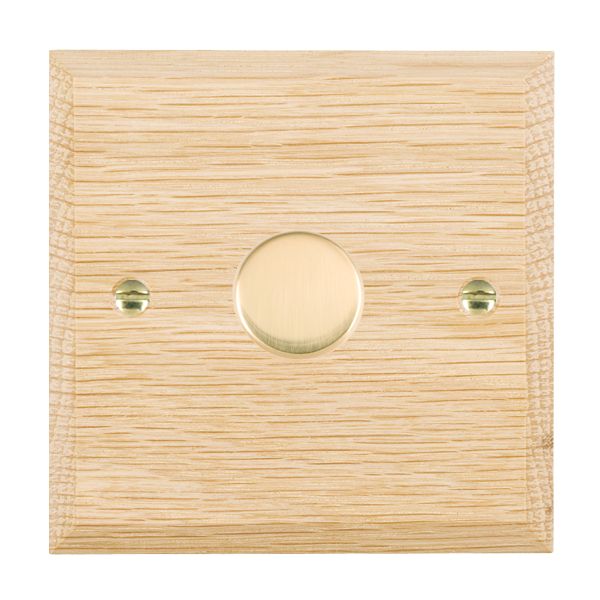 Woods Chamfered Light Oak 1 gang 100W LED 2 Way Push On/Off Rotary Dimmer Polished Brass