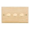 Woods Chamfered Light Oak 3 gang 100W LED 2 Way Push On/Off Rotary Dimmer Polished Brass