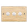 Woods Chamfered Light Oak 3 gang 100W LED 2 Way Push On/Off Rotary Dimmer Satin Chrome