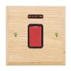 Woods Chamfered Light Oak 1 gang 45A Double Pole Rocker and Neon Red/Black