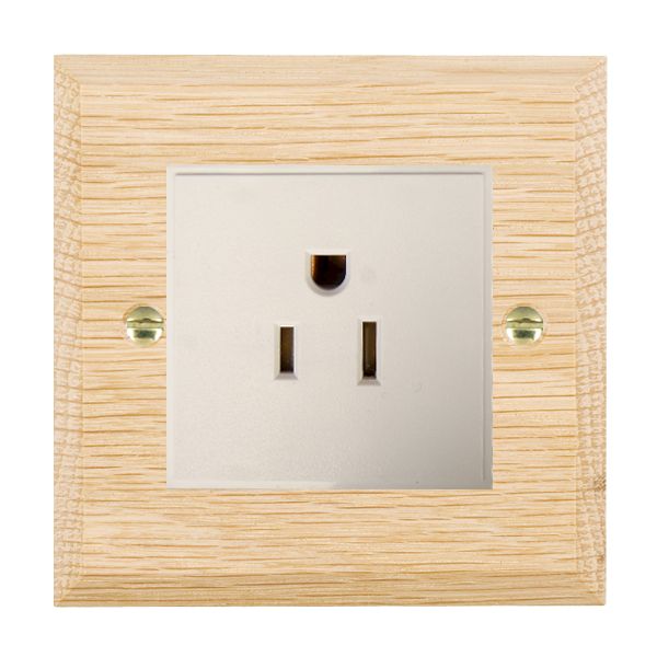 Woods Chamfered Light Oak 1 gang 15A 110V AC American Unswitched Socket White