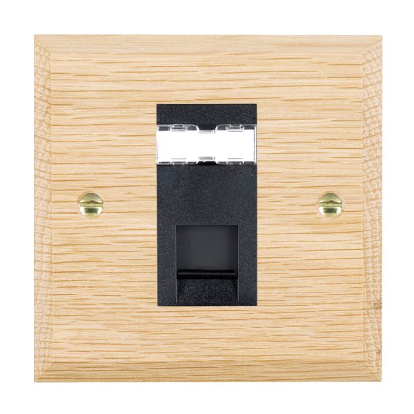 Woods Chamfered Light Oak 1 gang RJ12 Outlet – Unshielded Black