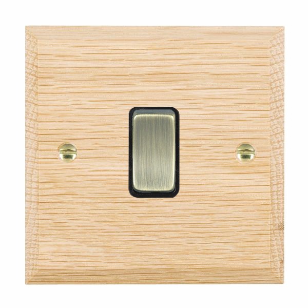 Woods Chamfered Light Oak 1 gang 10AX 2 Way Rocker Antique Brass/Black