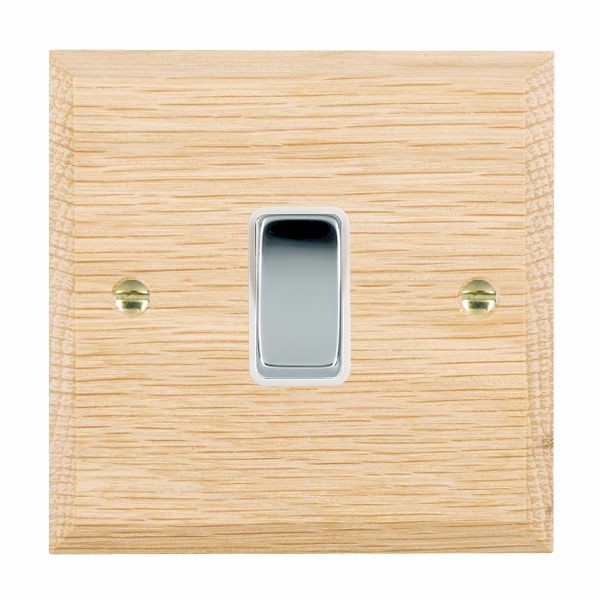 Woods Chamfered Light Oak 1 gang 10AX 2 Way Rocker Bright Chrome/White