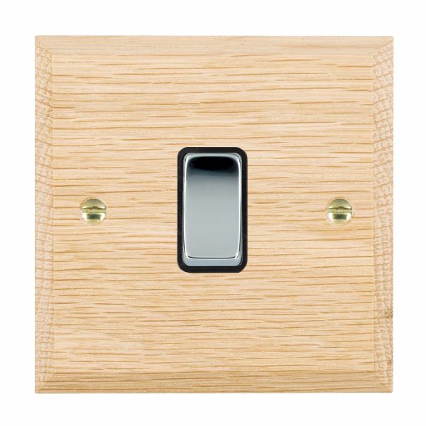 Woods Chamfered Light Oak 1 gang 10AX Intermediate Rocker Bright Chrome/Black