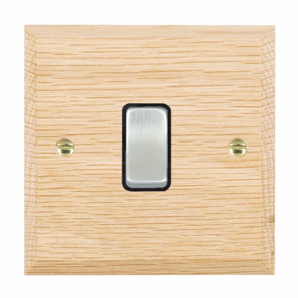 Woods Chamfered Light Oak 1 gang 10AX Intermediate Rocker Satin Chrome/Black
