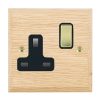 Woods Chamfered Light Oak 1 gang 13A Double Pole Switched Socket Polished Brass/Black