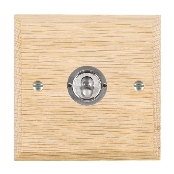 Woods Chamfered Light Oak 1 gang 20AX 2 Way Toggle Satin Chrome
