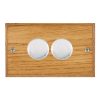 Woods Chamfered Medium Oak 2 gang 100W LED 2 Way Push On/Off Rotary Dimmer Satin Chrome