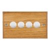 Woods Chamfered Medium Oak 4 gang 100W LED 2 Way Push On/Off Rotary Dimmer Satin Chrome