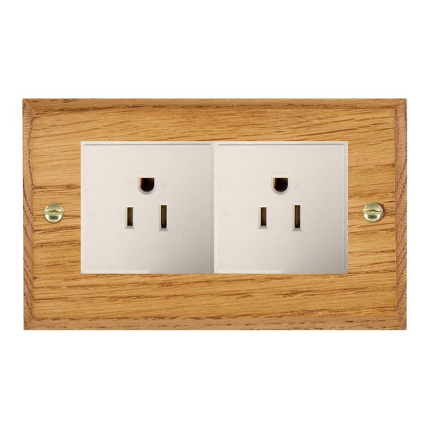 Woods Chamfered Medium Oak 2 gang 15A 110V AC American Unswitched Socket White