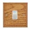 Woods Chamfered Medium Oak 1 gang 10AX Intermediate Rocker Satin Chrome/White