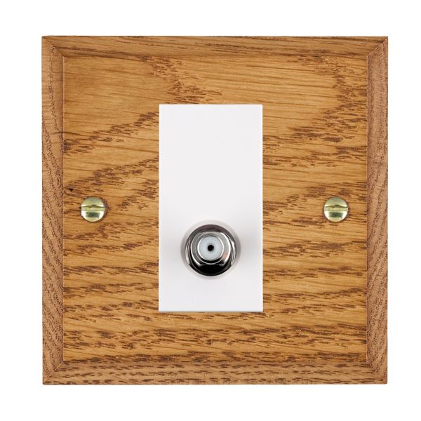 Woods Chamfered Medium Oak 1 gang Non-Isolated Satellite White