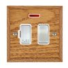 Woods Chamfered Medium Oak 1 gang 13A Double Pole Fused Spur and Neon Satin Chrome/White
