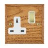 Woods Chamfered Medium Oak 1 gang 13A Double Pole Switched Socket Polished Brass/White