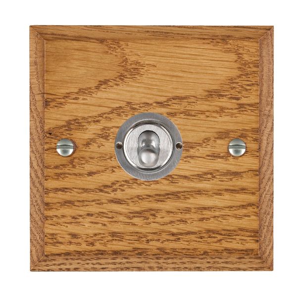 Woods Chamfered Medium Oak 1 gang 20AX Intermediate Toggle Satin Chrome