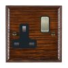 Woods Ovolo Antique Mahogany 1 gang 13A Double Pole Switched Socket Antique Brass/Black