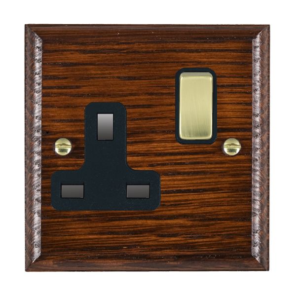 Woods Ovolo Antique Mahogany 1 gang 13A Double Pole Switched Socket Polished Brass/Black