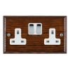 Woods Ovolo Antique Mahogany 2 gang 13A Double Pole Switched Socket Bright Chrome/White