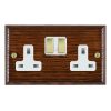 Woods Ovolo Antique Mahogany 2 gang 13A Double Pole Switched Socket Polished Brass/White