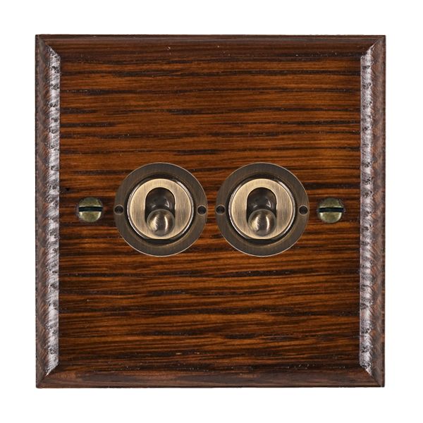 Woods Ovolo Antique Mahogany 2 gang 20AX 2 Way Toggle Antique Brass