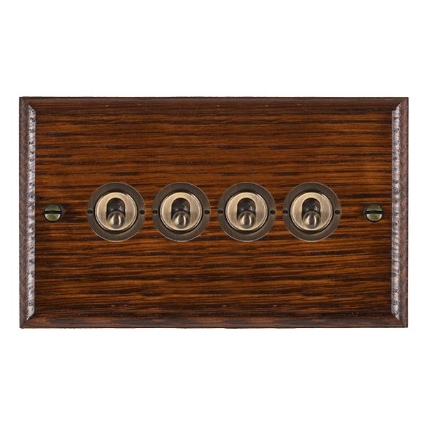 Woods Ovolo Antique Mahogany 4 gang 20AX 2 Way Toggle Antique Brass