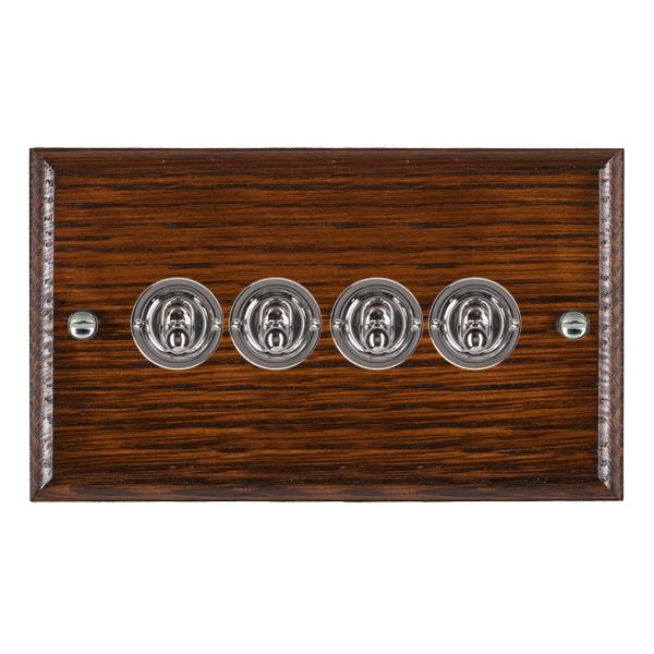 Woods Ovolo Antique Mahogany 4 gang 20AX 2 Way Toggle Bright Chrome