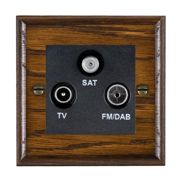 Woods Ovolo Dark Oak Non-Isolated TV+FM+SAT Triplexer 1in/3out (DAB Compatible) Black